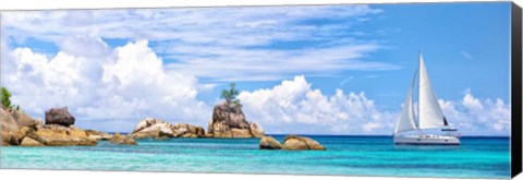 Framed Sailboat at La Digue, Seychelles Print