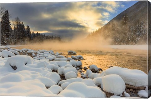 Framed Winter Sunrise Over The Flathead River, Montana Print