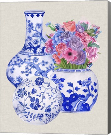Framed Delft Blue Vases II Print