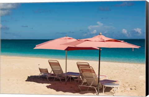 Framed Beach Umbrellas On Grace Bay Beach, Turks And Caicos Islands, Caribbean Print