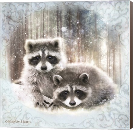 Framed Enchanted Winter Raccoons Print