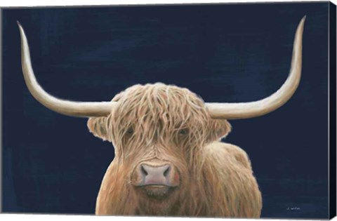 Framed Highland Cow Navy Print