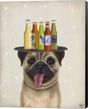 Framed Pug Fawn Beer Lover Print