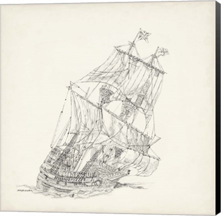 Framed Antique Ship Sketch XI Print