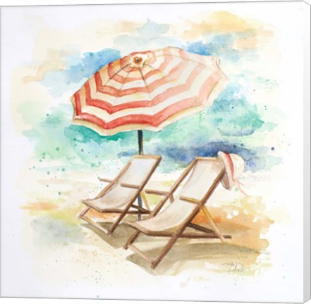 Framed Umbrella On The Beach I Print