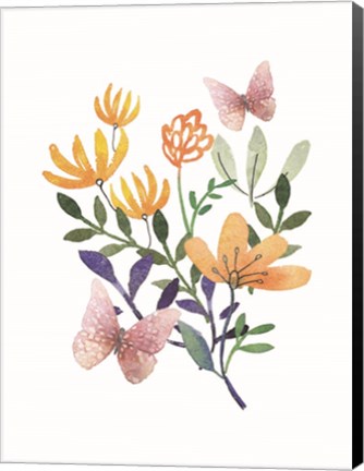 Framed Butterflies and Flowers Print