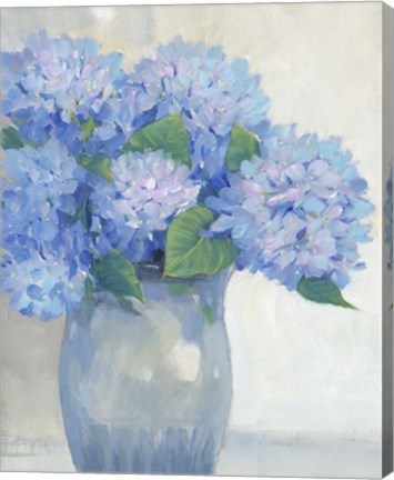 Framed Blue Hydrangeas in Vase I Print