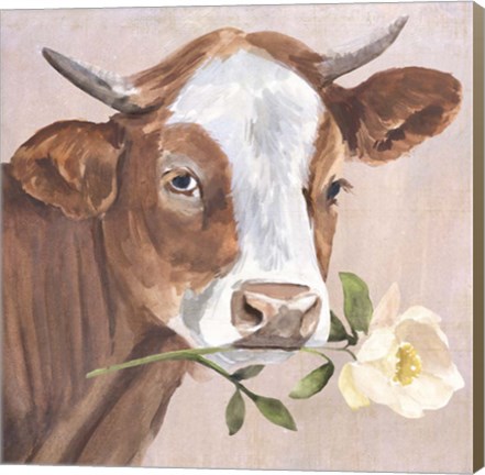 Framed Peony Cow II Print