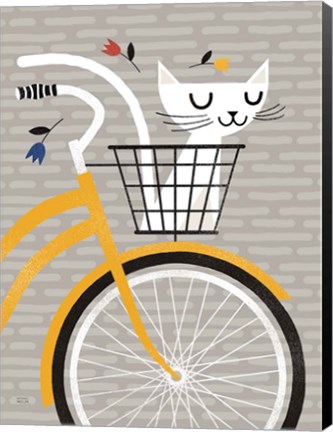 Framed Cruising Cat Yellow Print