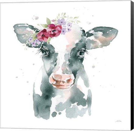 Framed Floral Cow Pink Sq Print