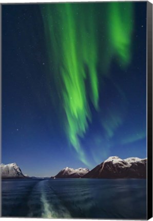 Framed Aurora Over Moonlit Peaks in the Norwegian Sea Print