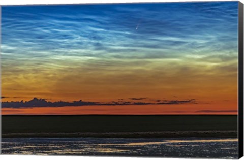 Framed Comet NEOWISE and Noctilucent Clouds Over a Pond Print