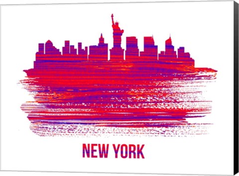 Framed New York Skyline Brush Stroke Red Print