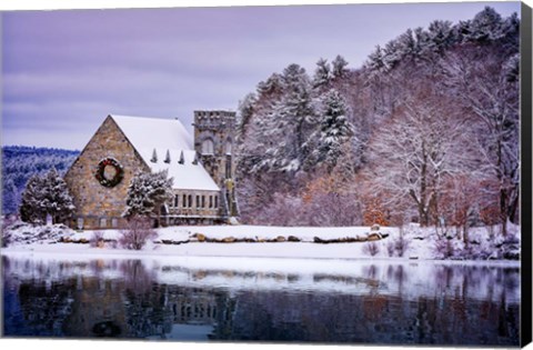 Framed Winter at the Old Stone Church Print