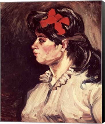 Framed Portrait of a Woman with a Red Ribbon, 1885 Print