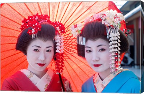 Framed Geishas with Umbrellas Print