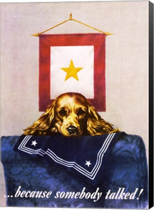 Framed Sad Puppy Propoganda Poster, 1944 Print