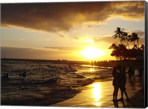 Framed Waikiki Beach at Sunset Print