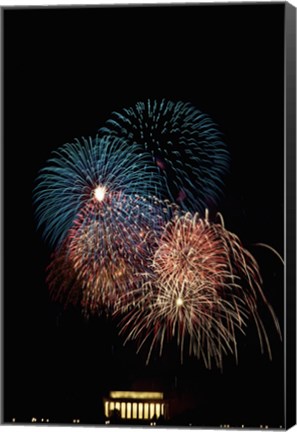 Framed Fireworks display at night with a memorial in the background, Lincoln Memorial, Washington DC, USA Print