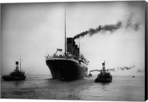 Framed Titanic with Tugboats Print