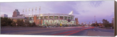 Framed Baseball stadium at the roadside, Jacobs Field, Cleveland, Cuyahoga County, Ohio, USA Print