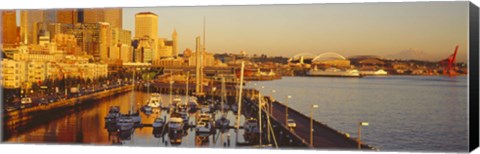 Framed Buildings at the waterfront, Elliott Bay, Bell Harbor Marina, Seattle, King County, Washington State, USA Print