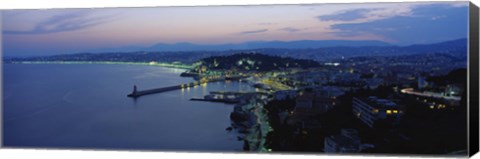 Framed Aerial view of a coastline at dusk, Nice, France Print