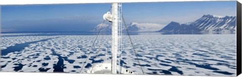 Framed Ship in the ocean with a mountain range in the background, Bellsund, Spitsbergen, Svalbard Islands, Norway Print