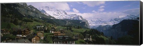 Framed High angle view of a village on a hillside, Wengen, Switzerland Print