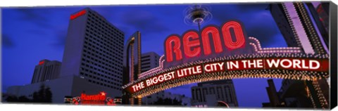 Framed Low angle view of the Reno Arch at dusk, Virginia Street, Reno, Nevada, USA 2013 Print