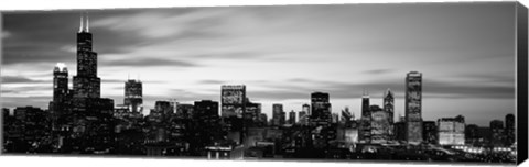 Framed Skyscrapers At Dusk, Chicago, Illinois (black &amp; white) Print