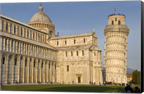 Framed Tourists at cathedral, Pisa Cathedral, Leaning Tower of Pisa, Piazza Dei Miracoli, Pisa, Tuscany, Italy Print