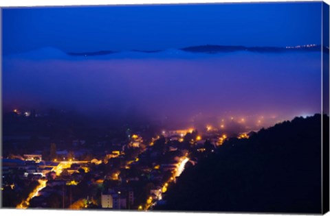 Framed Elevated view of a Town viewed from Mont St-Cyr at dawn, Cahors, Lot, Midi-Pyrenees, France Print