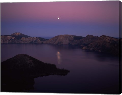 Framed Moonrise over Wizard Island, Crater Lake, Crater Lake National Park, Oregon, USA Print