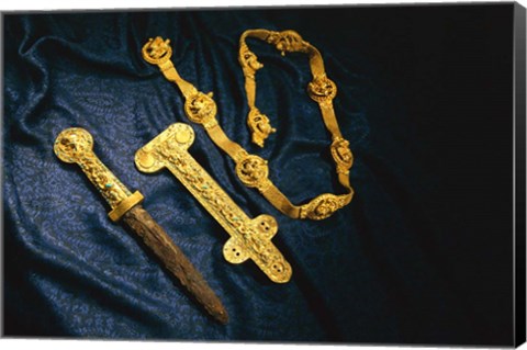 Framed Dagger, Sheath and Belt of Warrior, Gold Artifacts From Tillya Tepe Find, Six Tombs of Bactrian Nomads Print