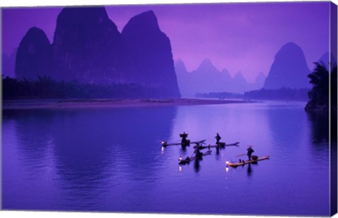 Framed Cormorant Fisherman on Li River, China Print