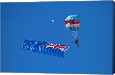 Framed RNZAF Sky Diving, New Zealand flag, Warbirds over Wanaka, South Island New Zealand Print