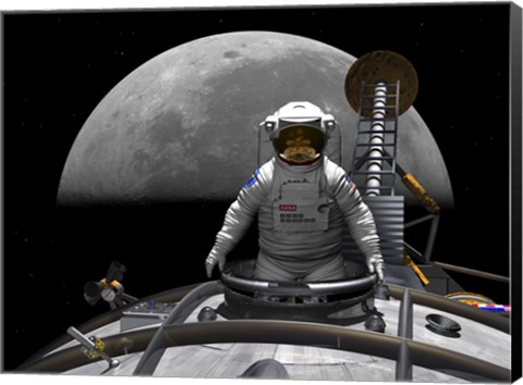 Framed Astronaut Takes a Last look at Earth before Entering Orbit Around the Moon Print