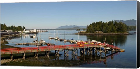 Framed Dock and harbor, Tofino, Vancouver Island, British Columbia Print