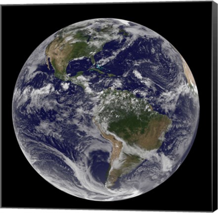 Framed Full Earth Showing North America and South America with clouds Print