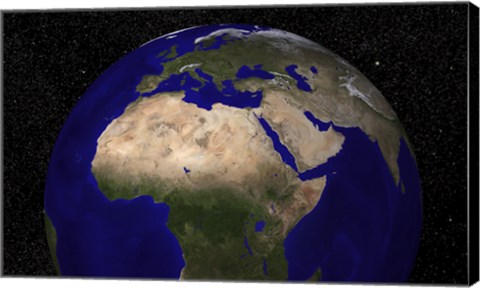 Framed Global view of Earth over North Africa, Europe, the Middle East, and India Print