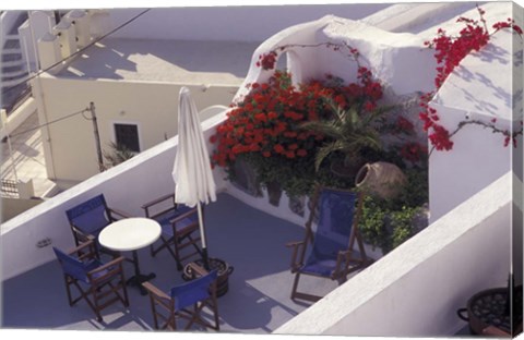 Framed Patio of Hotel Between Fira and Imerovigli, Greece Print