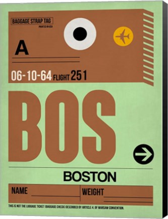 Framed BOS Boston Luggage Tag 1 Print