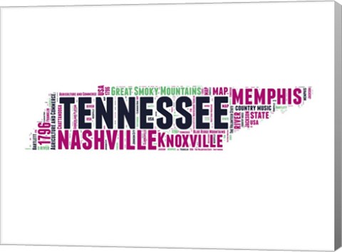 Framed Tennessee Word Cloud Map Print