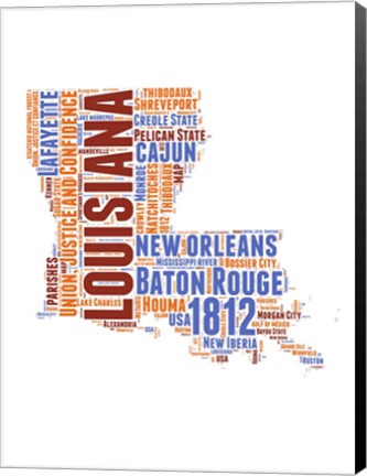 Framed Louisiana Word Cloud Map Print