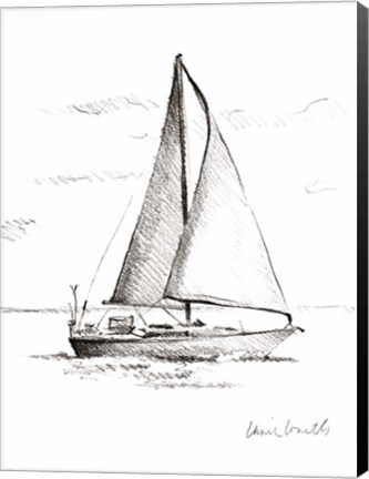 Framed Coastal Boat Sketch I Print