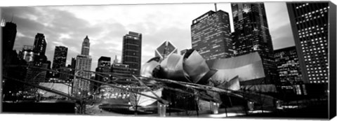 Framed Low angle view of buildings lit up at night, Millennium Park, Chicago, Illinois Print