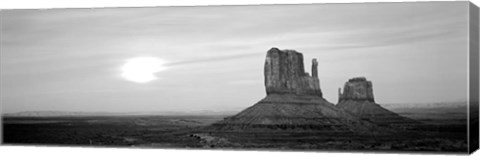 Framed East Mitten and West Mitten buttes at sunset, Monument Valley, Utah BW Print