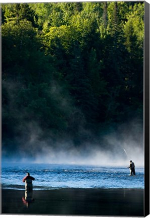 Framed Fly-Fishing in Early Morning Mist on the Androscoggin River, Errol, New Hampshire Print