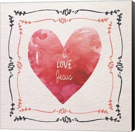 Framed Watercolor Heart I Love Jesus Print